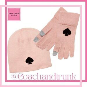 KATE SPADE 2PC Rose Tech Finger Gloves & Beanie Black Flocked Spade NWT